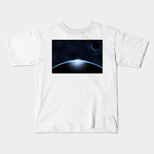 Giant blue planet against starry cosmos sky Kids T-Shirt